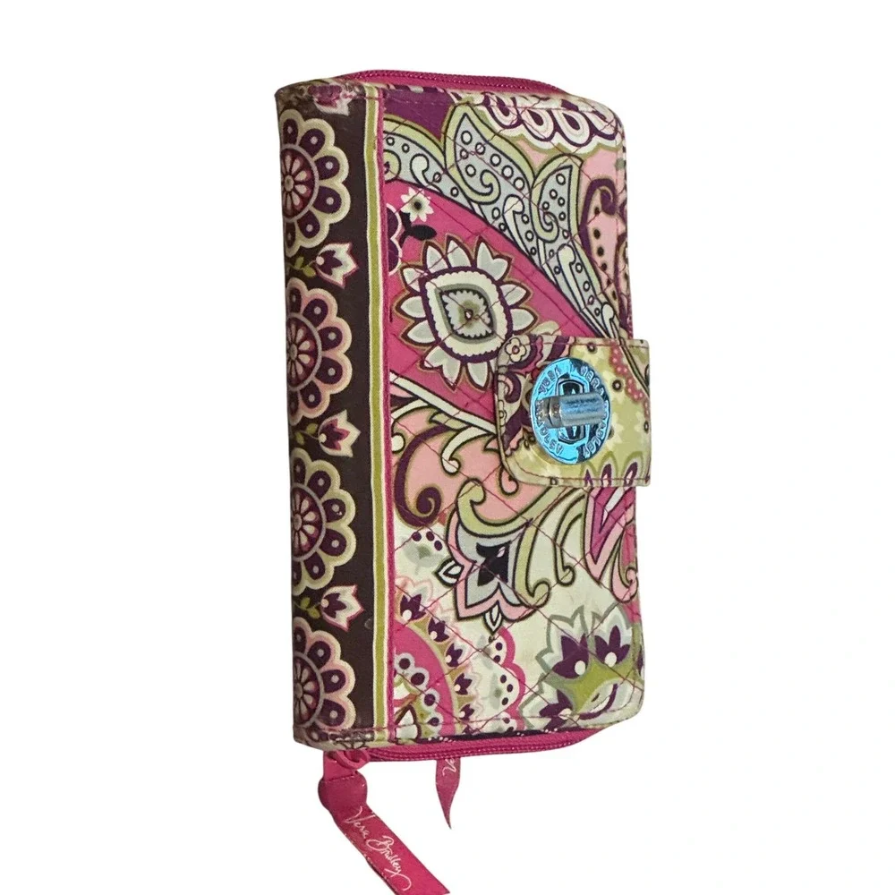 Vera Bradley Wallet Billfold Pink Multi Space Paisley Turn Lock Zip Around - Picture 3 of 4